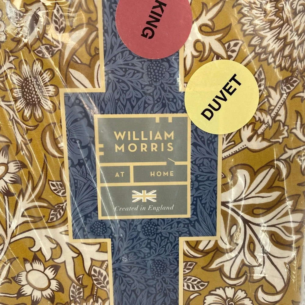 William Morris Duvet Set King Cherwell Honey Yellow Floral Cotton Percale Earthy